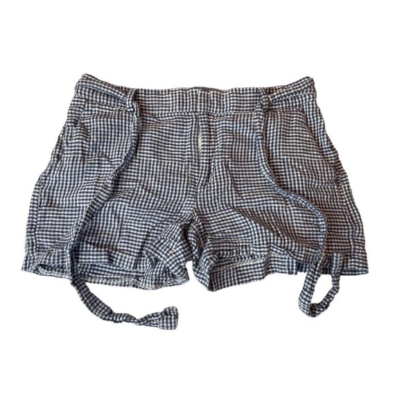 Banana Republic Womens Gingham Shorts Mid Rise Tie Waist LIN Cotton Blue White 4 - Picture 1 of 8